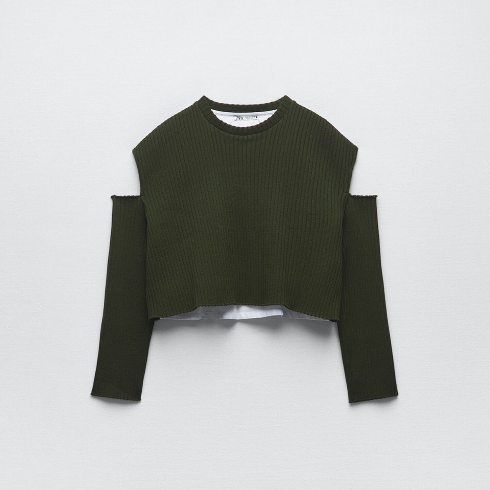 Zara Dark Green Shoulder Cutout Sweater
